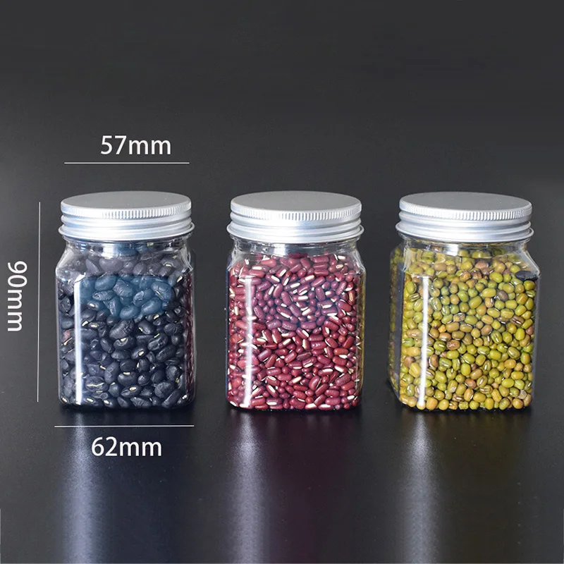 1PC 220/360/420/550ml Aluminum Cap Food Jar Oil Wax Transparent Plastic Empty Bottle Home Container Sealing Food Storage Bottles