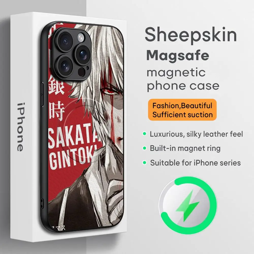 Classic hot cool GinTama Phone Case For iPhone 16 15 14 13 12 11 Plus Pro Max  High-end Luxury Magsafe Sheepskin