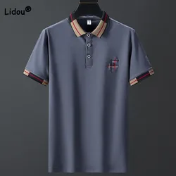 Sommer Männliche Kleidung Lässig Einfarbig Stickerei Polo-Neck Shirt Neue Mode Alle-spiel Schlank Kurzarm Männer der Hemd Tops