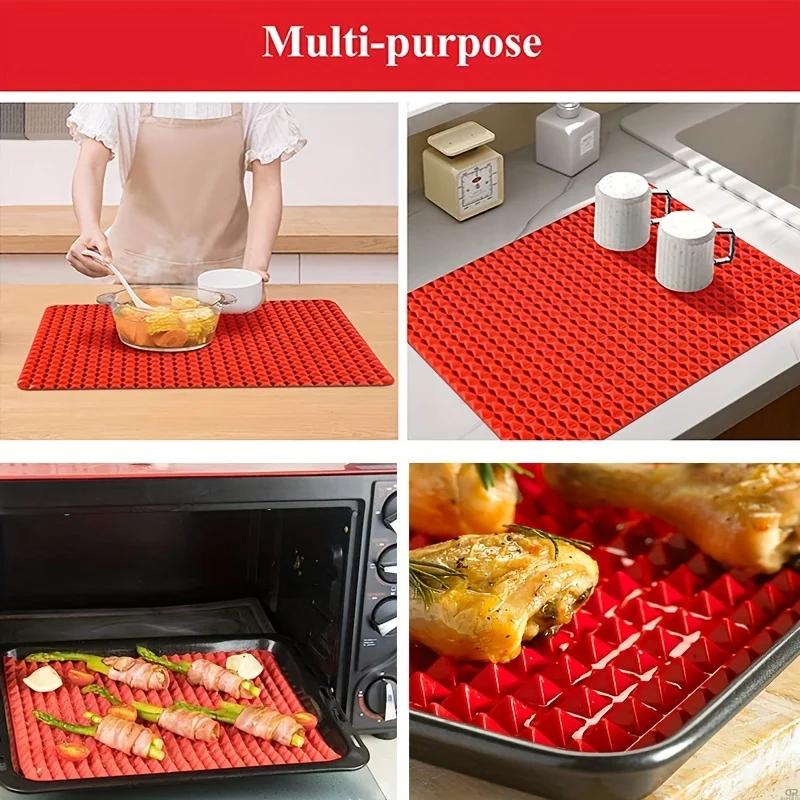 Antihaft-Silikon-Backmatte, 40,6 x 27,9 cm, Pyramiden-Kochmatte, BPA-freie Pfanne zum Backen von Mikrowellenherden, leicht zu reinigende Brathähnchen-Matte – Detail 6