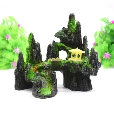 Aquarium Aquarium Fish Tank Ornament Resin Artificial Mountain Stone Windmill Air Pick-up Pump Can Turn The Water Wheel