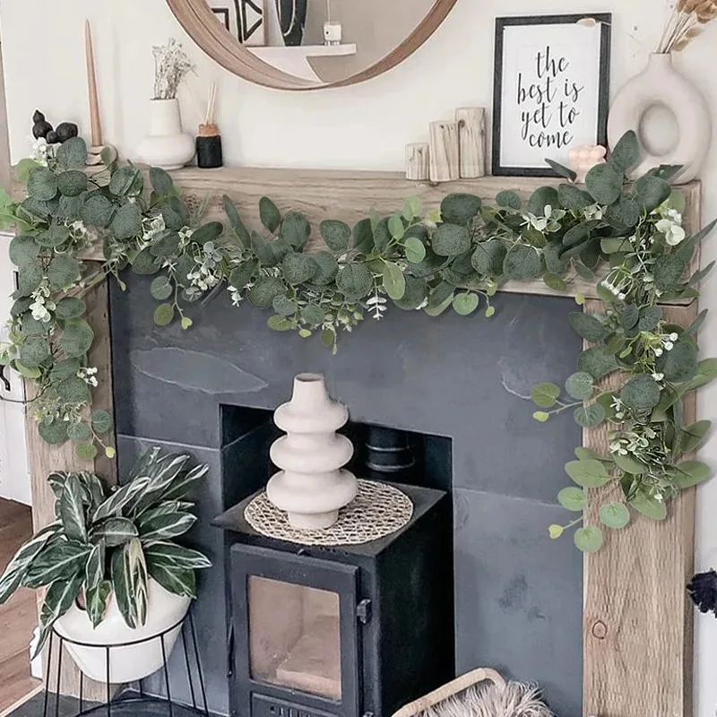 2pcs Artificial Eucalyptus Vine Plant Real Texture Fake Green Hanging Plant Wedding Courtyard Garden Home Party Wall Decoration image 4