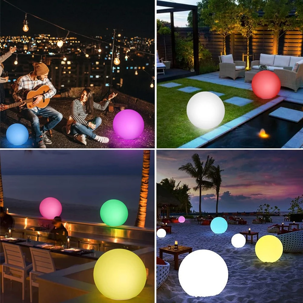 Bola Redonda PE Luminous Night Light, USB Recarregável, Decoração de Férias, Prop Light, Cor RGB, Luz Atmosférica com Controle Remoto