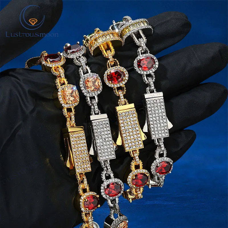 

Hip-hop Trendy CZ Jewelry Iced Out Tennis Chain Gold Plated Bling Colorful Baguette Fancy Cuts Brass Zircon Link Chain Necklace