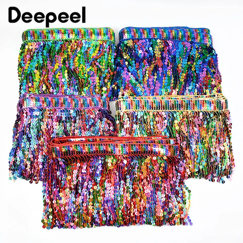 

1/2Yards 16cm Sequin Tassel Fringe Trim Rainbow Retro Ethnic Ribbons Latin Dance Dress Clothes Skirt Trimming Sewing Material