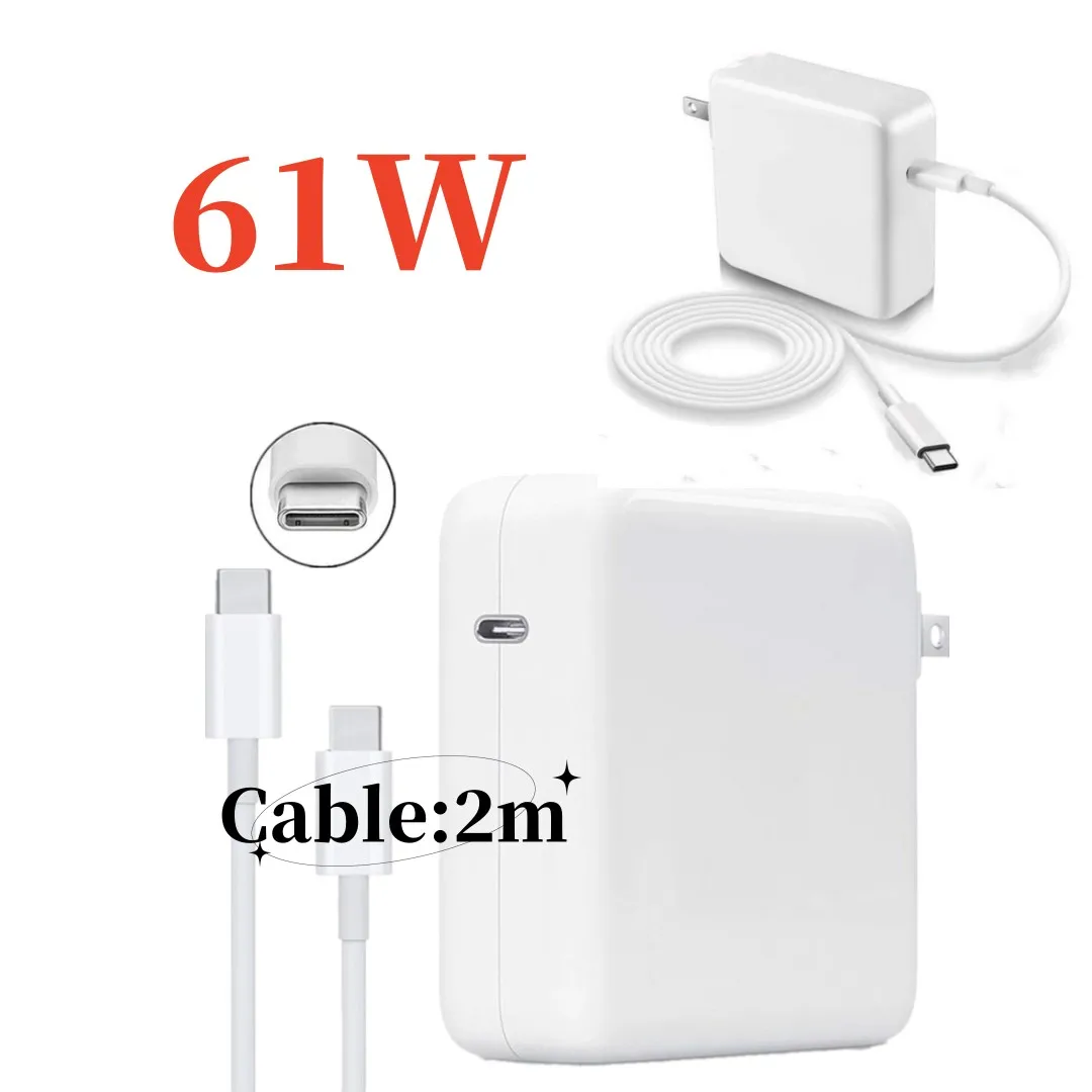 

For MacBook Pro Charger USB C 61W for MacBook Air Compatible with iPad Pro 12.9/11 Inch HP Lenovo, 2M USB C to C Charging Cable