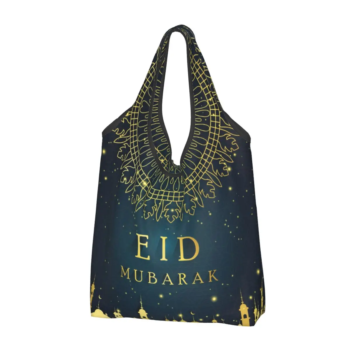 Fashion Abstract Eid Mubarak Shopping Tote Bag Portable Islamic Muslim Ramadan Kareem Grocery Shopper Shoulder Bag