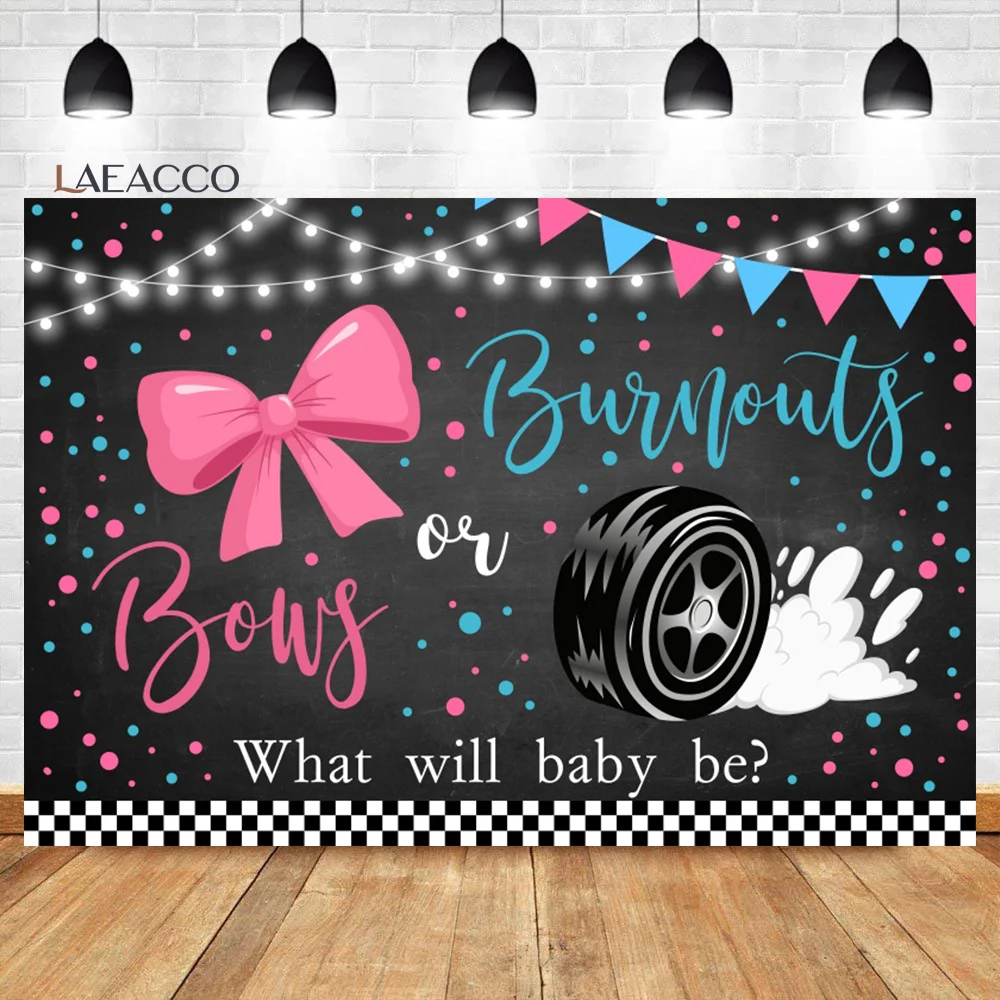 

Laeacco Burnouts or Bows Gender Reveal Backdrop Boy or Girl Pink or Blue Baby Shower Party Decor Portrait Photography Background