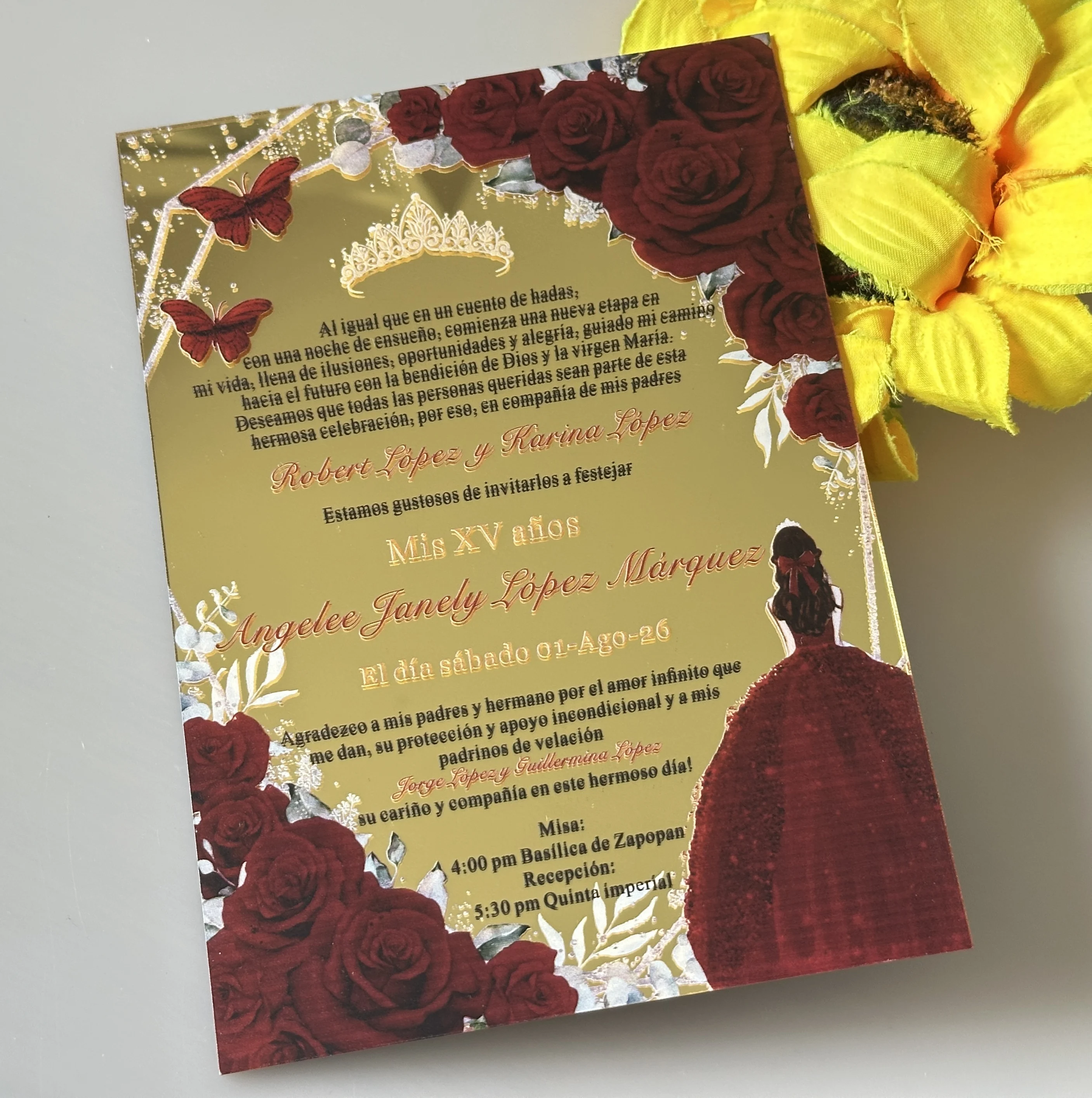 

Custom 10pcs Mirror Gold Quinceanera Invitation,Girl's Birthday Invitations,Your Own Invite Souvenirs Gift Favor Decoration