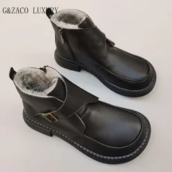 обувь широкий нос Sheepskin Wool Men's and Women's Shoes Wide Toe High Top Cotton Work Snow Boots Genuine Leather Winter Shoes