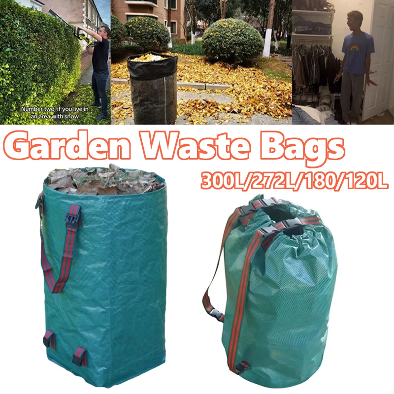 

120L-300L Reusable Garden Storage Bag Large Capacity Leaf Sack Light Trash Can Foldable Garden Garbage Waste Container