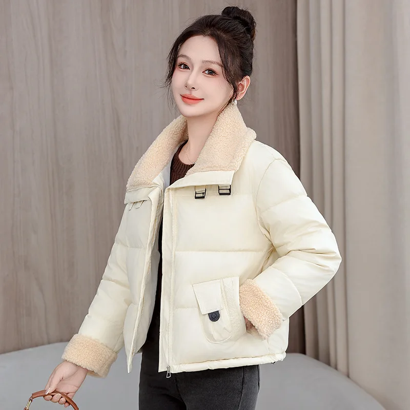 2025 nouveau vers le bas coton court rembourré veste femmes Parkas automne hiver épais revers manteaux femme noir vêtements d'extérieur décontractés vêtements