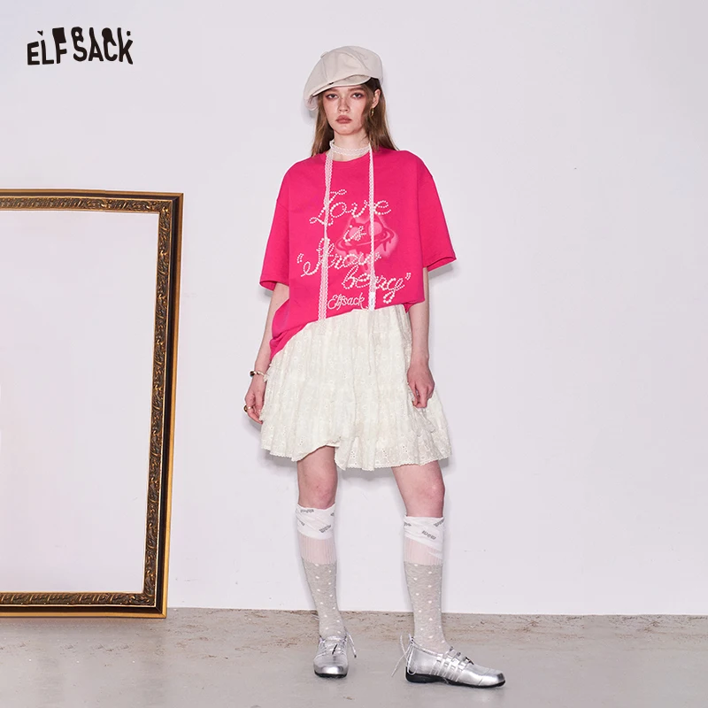 

ELFSACK White Lace Ruffle Tiered Mini Skirt, Floral A-Line Skirt, Cute Sweet Casual Bottom for Women