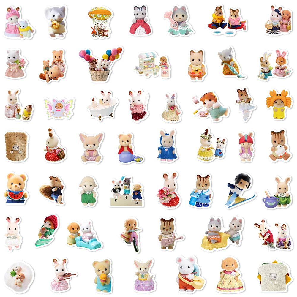 10/30/50/100 sztuk Cute Cartoon Sylvanian Families naklejki wodoodporne Anime naklejki Notebook Laptop telefon naklejka ścienna zabawki dla dzieci