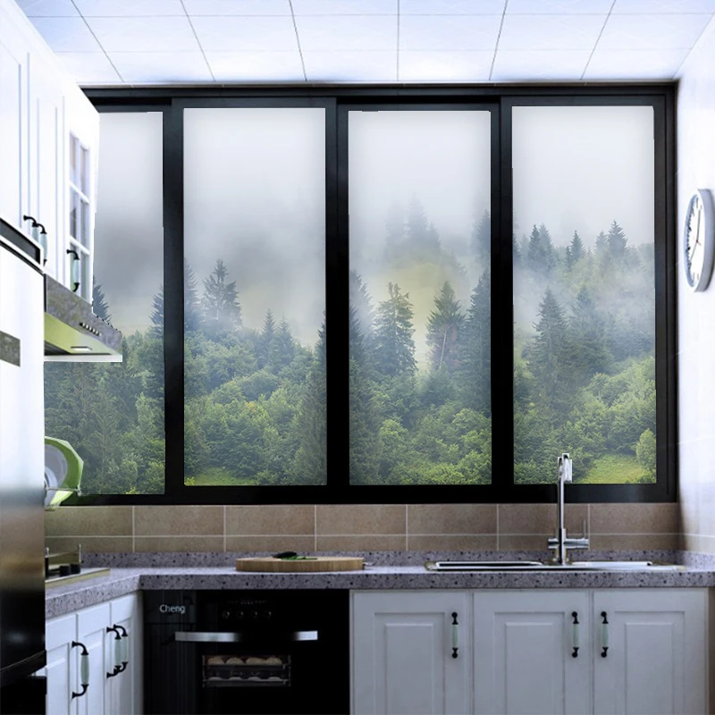 Nordic Style Forest Window Film Simple Landscape Stained Blackout Bathroom Door Glass Film Sunscreen Static Cling Frosted Film