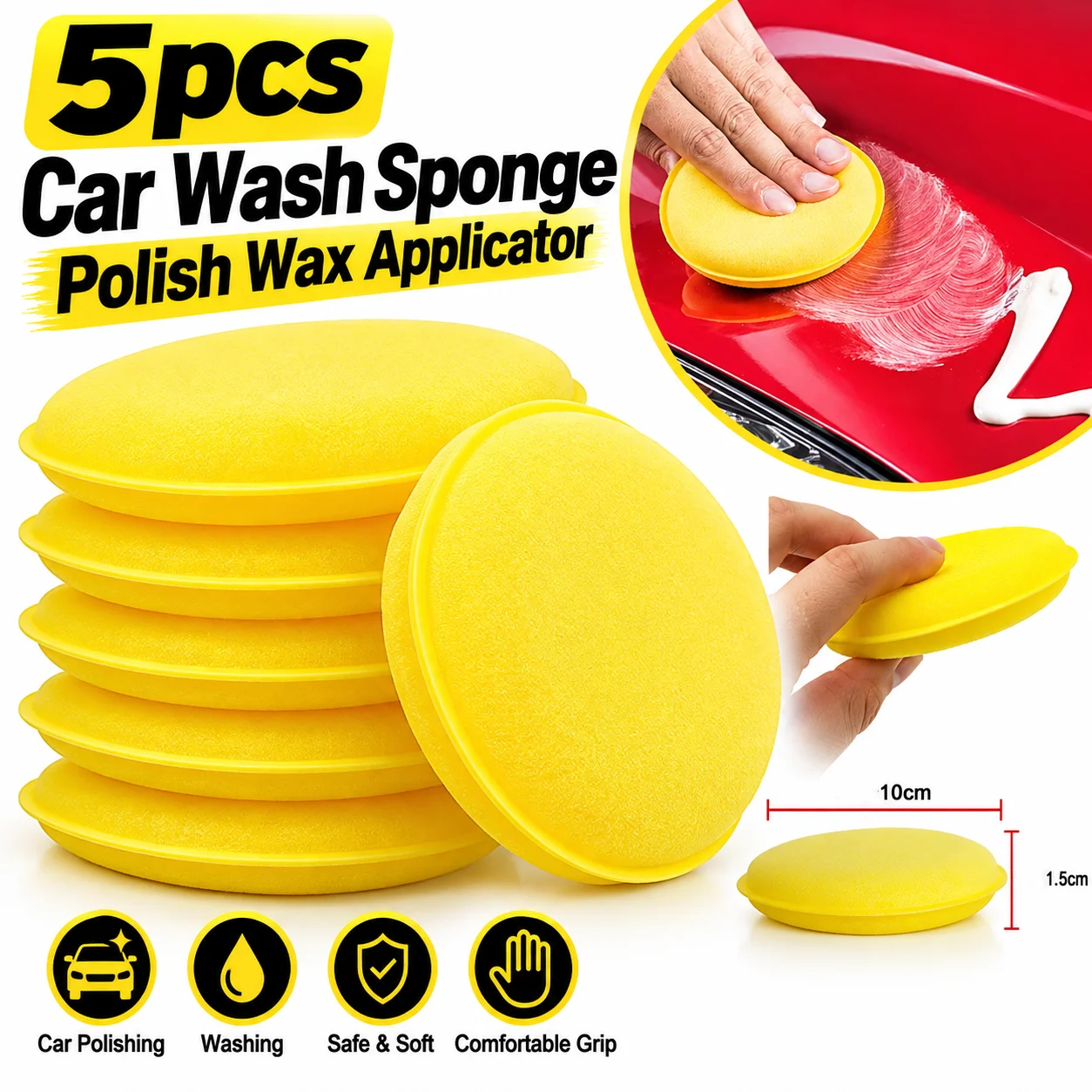 5pcs Car Wash Sponge Polish Wax Applicator Pad Home Cleaning Tool High Density Edge Pressed Waxing Car Beauty Cleaning Tool
