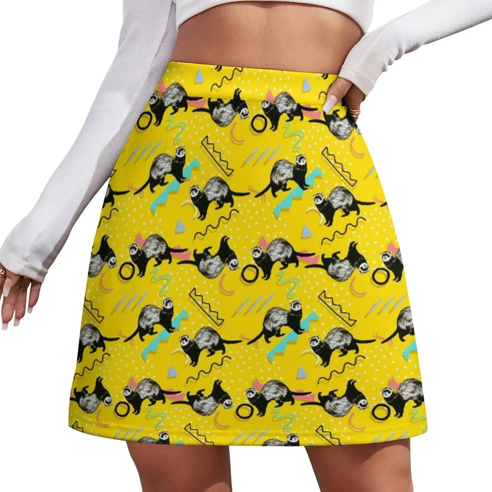 

Funny Yellow Retro Ferret Pattern Mini Skirt Women skirt japanese fashion new in dresses girls skirt