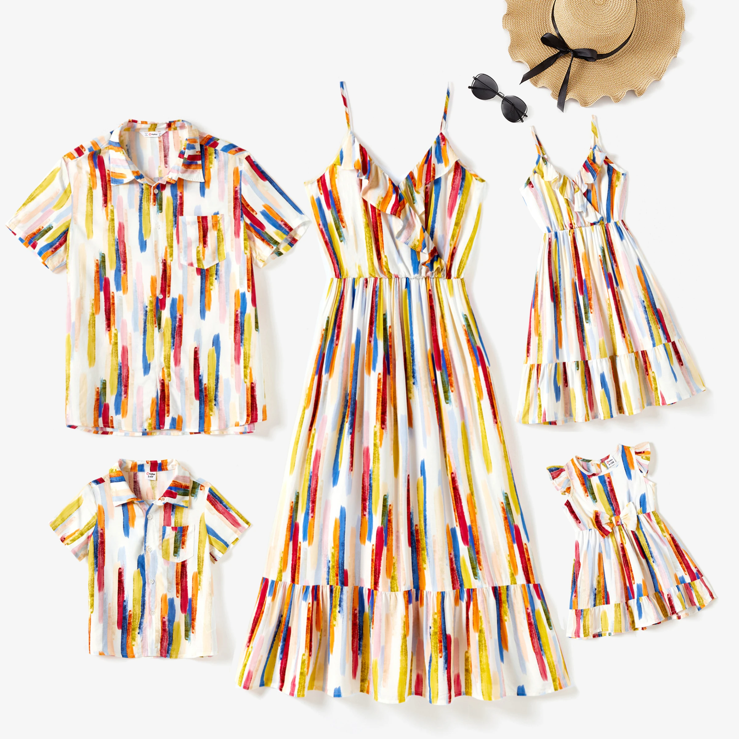 

PatPat Family Matching Sets Multi Colors Shirt and Wrap Ruffle Hem Strap Dress with Hidden Snap Button