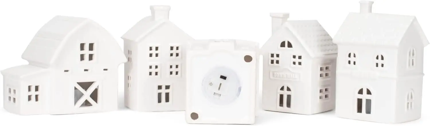 Juego de estatuillas de porcelana Winter Village con luces LED, 11 piezas para decoración de mesa navideña