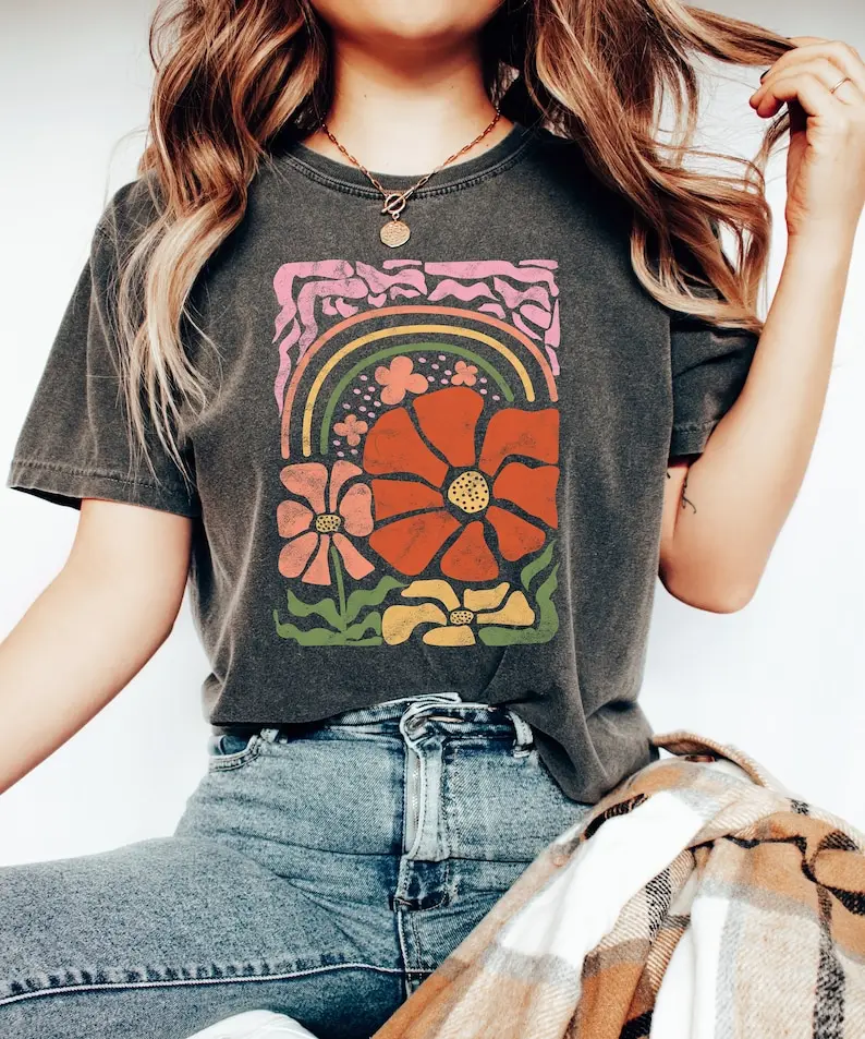 

Flower T Boho Wildflower Nature T Comfort Colors Piece Dyed BohoOversizedVintageArt Nouveau Art Deco Flower shirt