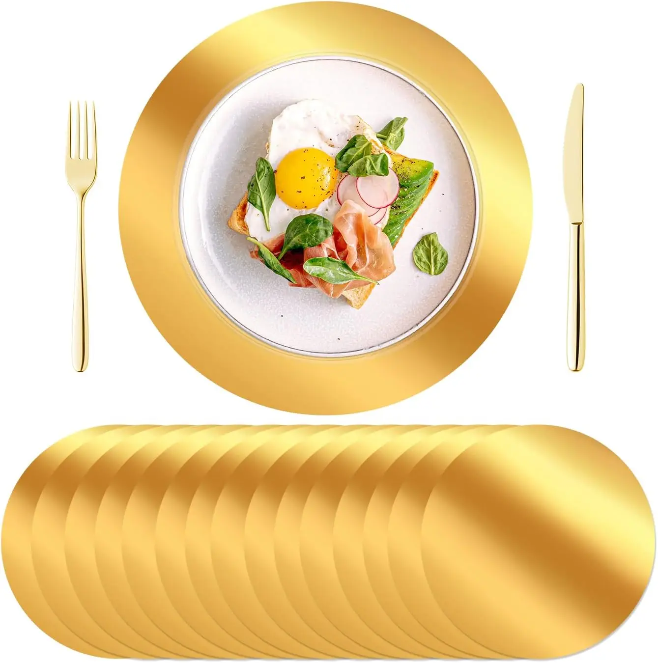 10/24Pcs Round Paper Placemats,Disposable Table Decor Mirrored Foil Finish,Christmas,Wedding Reception,Banquet,Table Setting