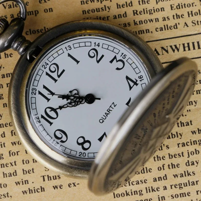 جديد برونزية ساعات الجيب الكوارتز التناظرية قلادة قلادة سلسلة ساعات الجيب رجل إمرأة الهدايا لعبة موضوع