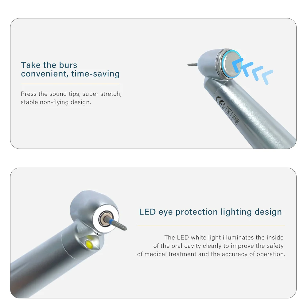 Dental 45 Degree LED High Speed Handpiece Standard Head Push Button Single Way Spray Dentists Tools