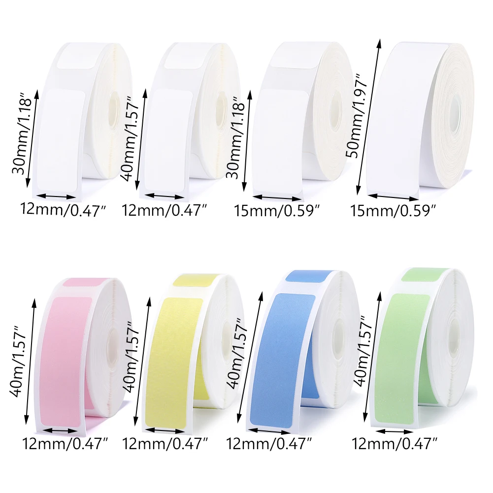 Colorful Niimbot D11 Printing Label  Paper 12*30 12*40 15*30 15*50mm For Niimbot D11 Wireless Label Maker Waterproof Paper Rolls