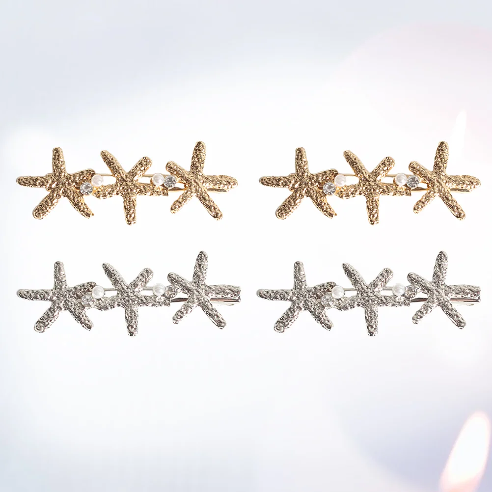 4 Pcs Girl Hair Clip Women's Pin Accessories Japanese and Korean Barrettes Sea Star Pearl Clips