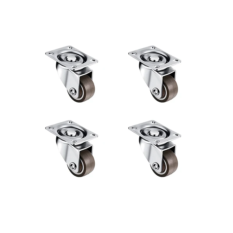 4 Pcs Low Profile Casters Wheels 1 Inch Soft Rubber Swivel Caster Small Silent Casters with 360 Degree Top Plate and 12 Screws