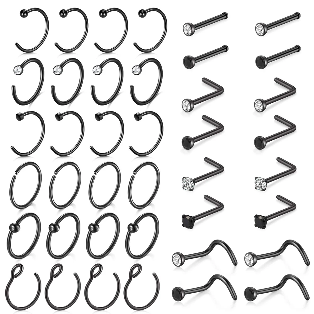Aro quirúrgico de acero inoxidable para mujer y hombre, Piercing de nariz en forma de L, joyería, 1 piezas, 20G
