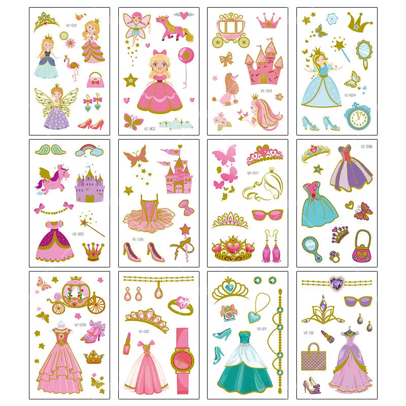 Gold Unicorn Temporary Tattoo Sticker Cartoon Princess Kids Face Children Body Fake Tattoo Body Makeup Waterproof Face Stickers