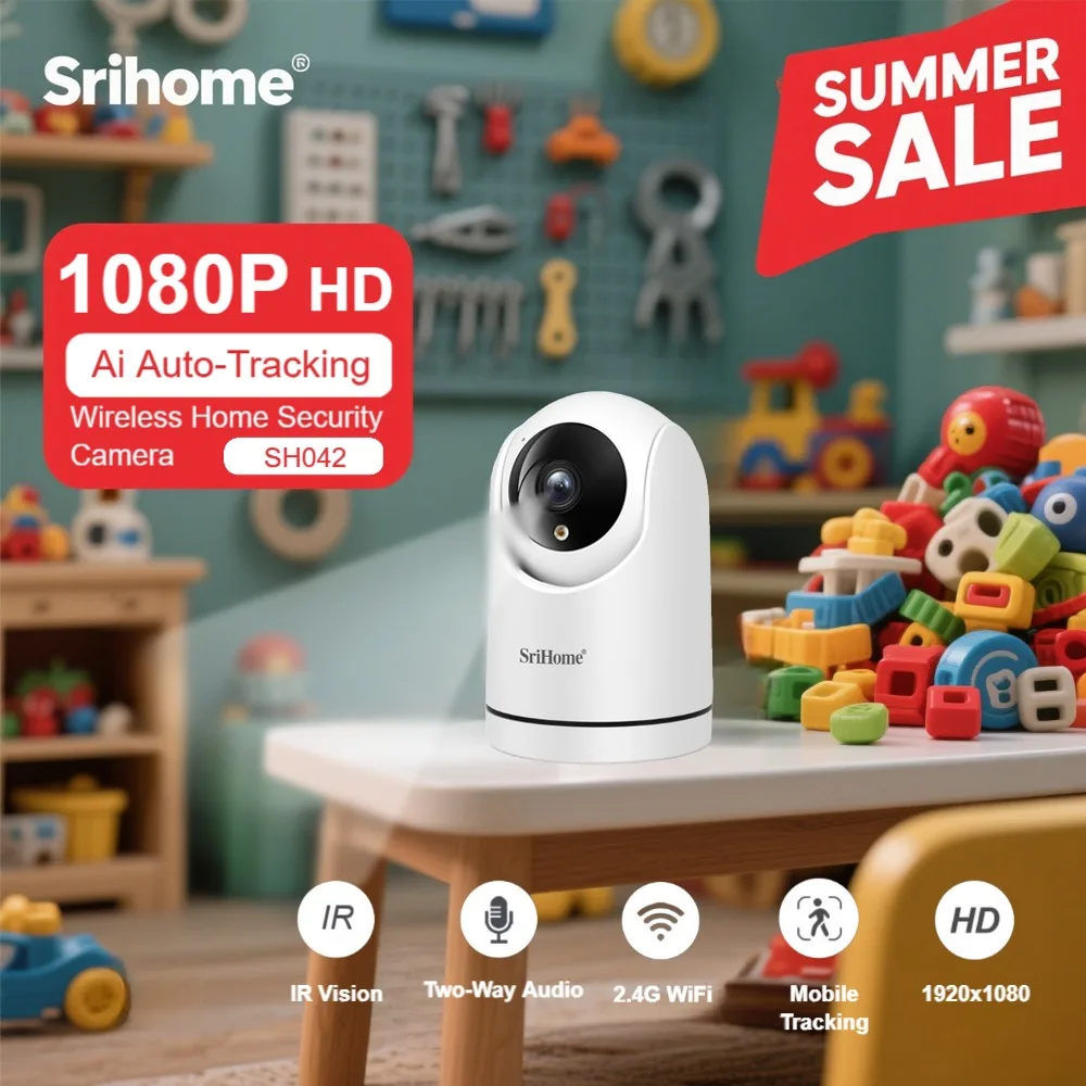 

SriHome 2-мегапиксельная Wi-Fi IP-камера Full HD PTZ ИК ночного видения двусторонняя аудионяня с автоматическим отслеживанием домашняя камера безопасности SH042