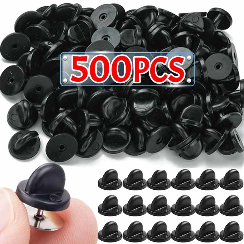 500-50 Uds. Pasadores de goma de PVC negro mariposa embrague Tie Tack soporte de solapa cierre Pin tapa guardianes para reemplazo de insignias uniformes