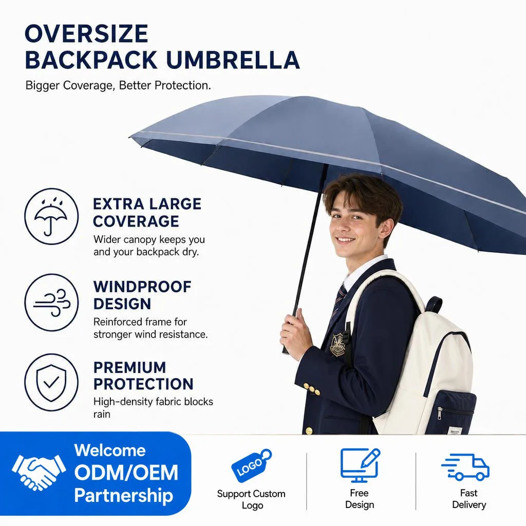 Fully Automatic Enlarged Schoolbag Umbrella Folding Large Double Wind-resistant Long Dovetail Umbrella