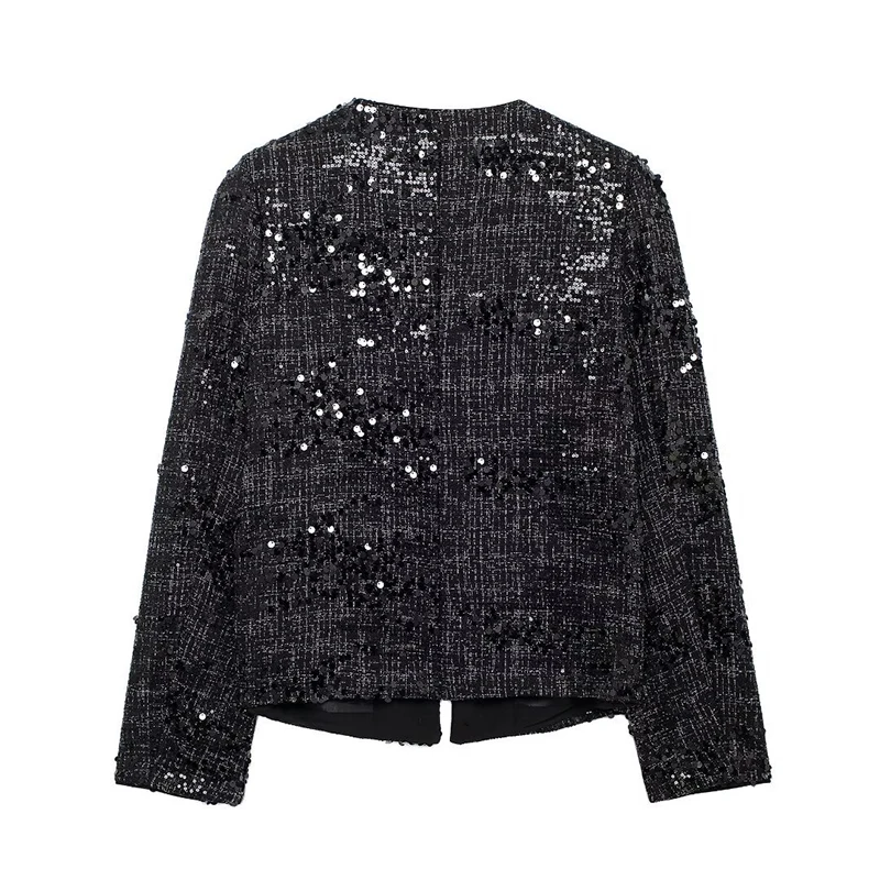 Autunno nuove donne paillettes giacca grossa alla moda semplice Spinning diamante bottone cappotto corto inverno addensare caldo capispalla