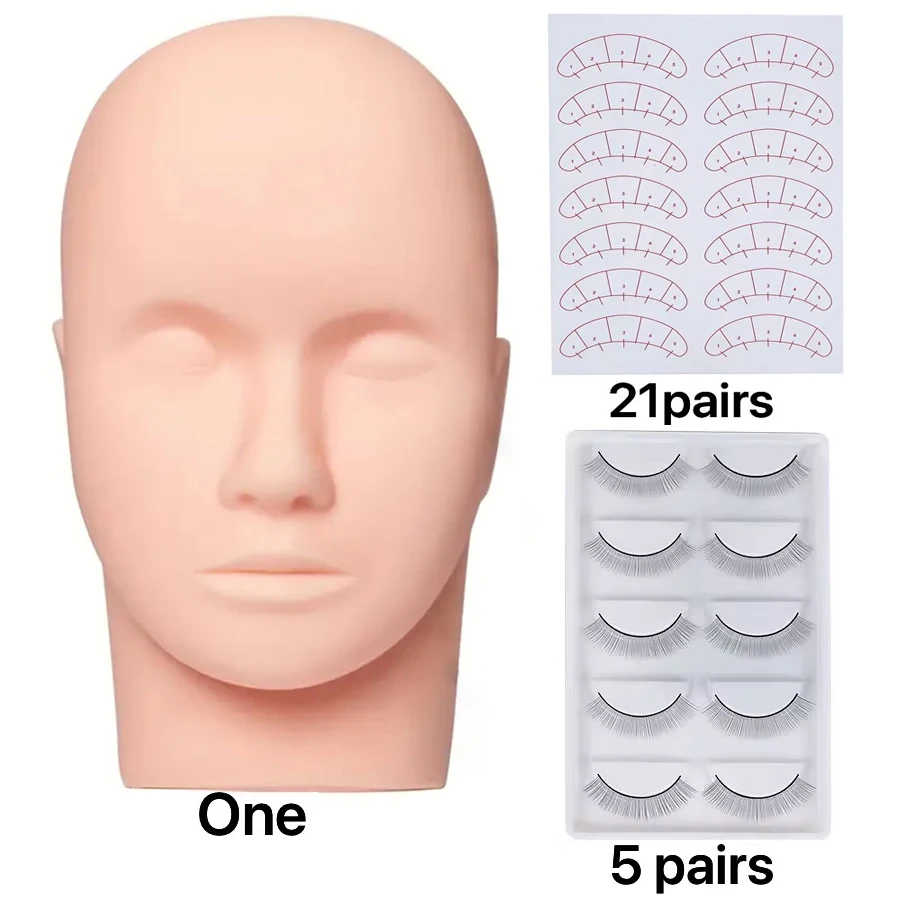 Eyelash Extension Training Head & Lashes Pack Makeup Practice Model Fake Mannequin Head Practicing Lashes Extensions Supplies