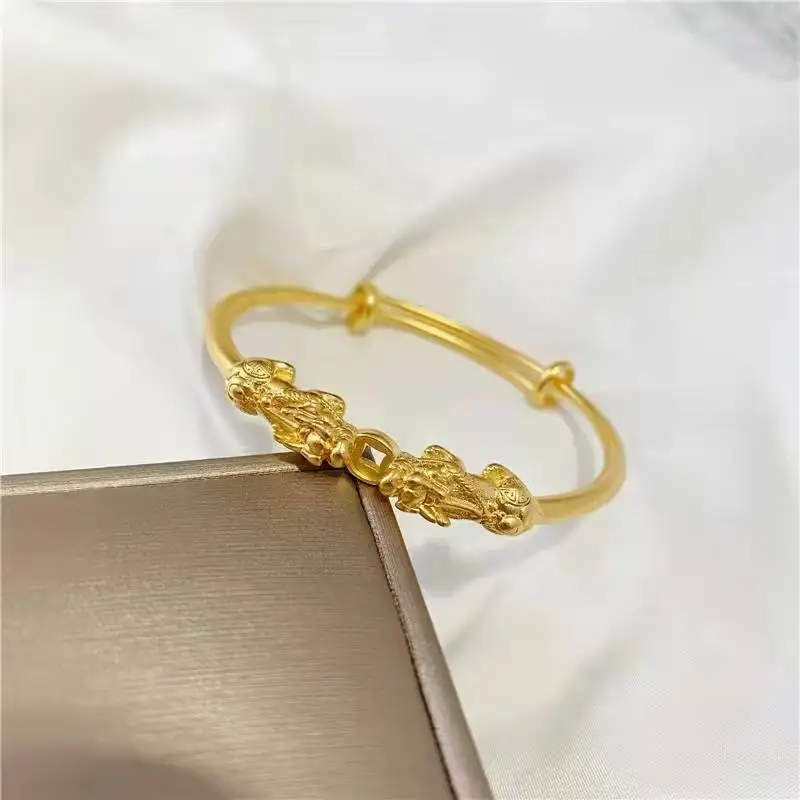 Luxury 14k Gold Color Pixiu Bracelet for Women Exquisite Adjustable Bracelets Bangble Engagement High Jewelry Gifts