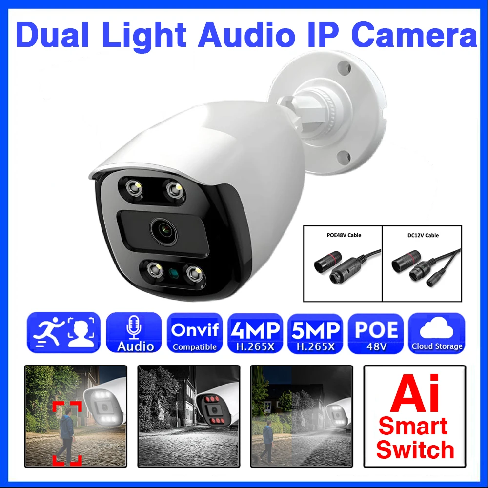 

Outdoor IP POE Camera Ai 5MP 4MP Mic Audio Infrared Full Color Dual Light Xmeye Pro Onvif Face Waterproof IP6 Smart Surveillance