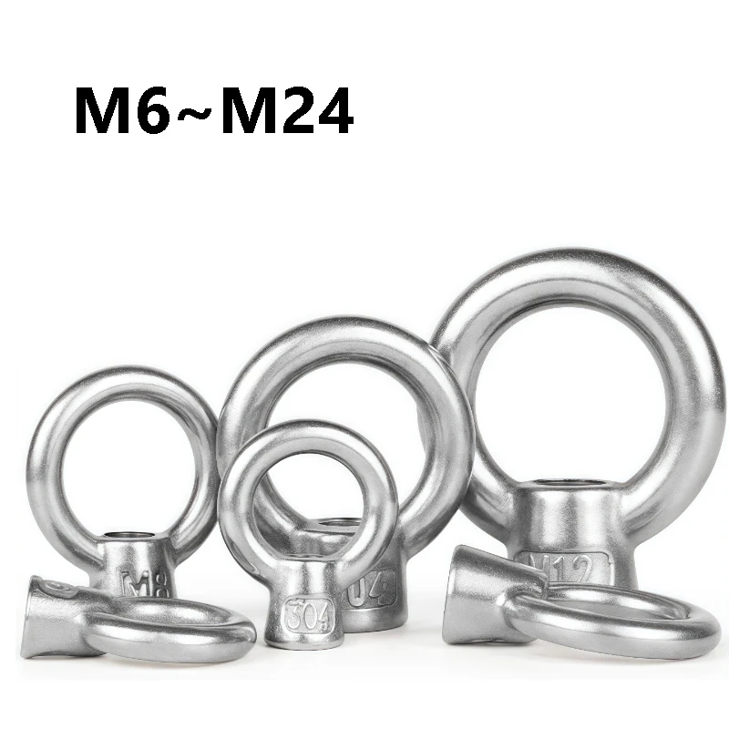 304 Stainless Steel Rustproof Heavy Duty Eye Nuts M6 M8 M10-M24 Lifting Ring Nuts for Marine Boat Shade Sail Outdoor Rigging DIY