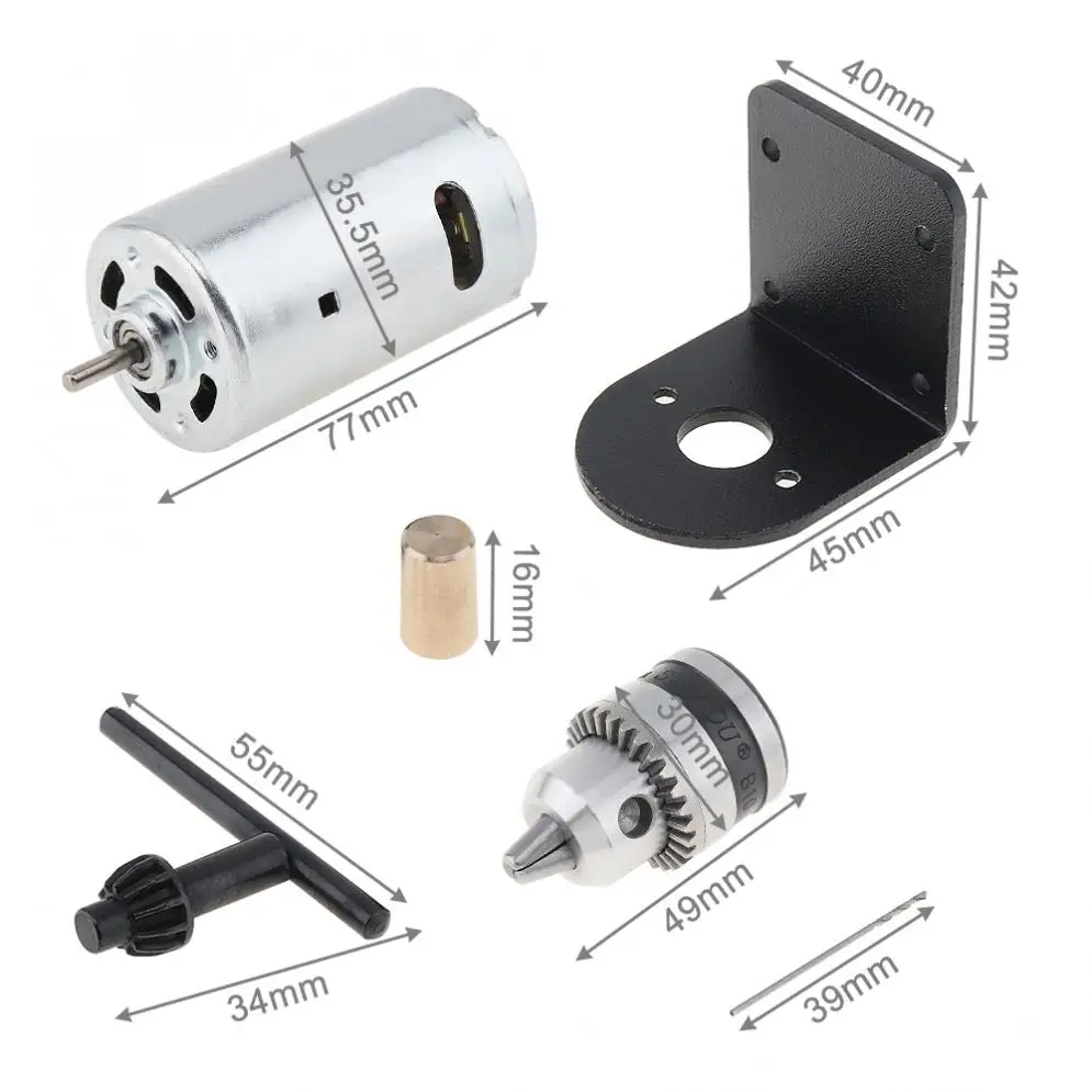 555 모터 벤치 드릴, DC 12V-36V 미니 핸드 드릴 샌딩, 0.6-6mm B10 척 장착 브래킷 선반 프레스 모터 DIY 도구 세트