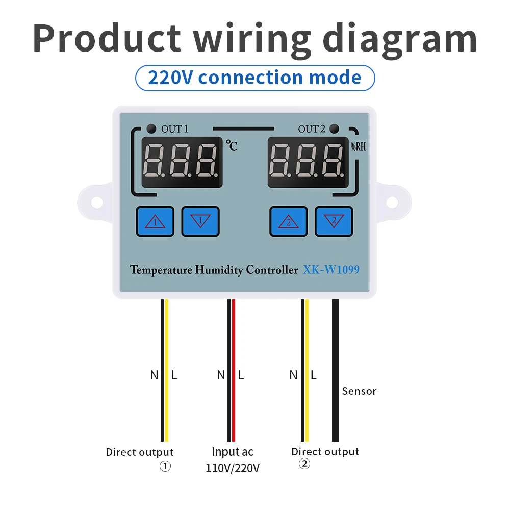 W1099 Dual Display Digital Temperature Humidity Controller AC 110-220V Egg Incubator Regulator Thermostat Humidity Controller