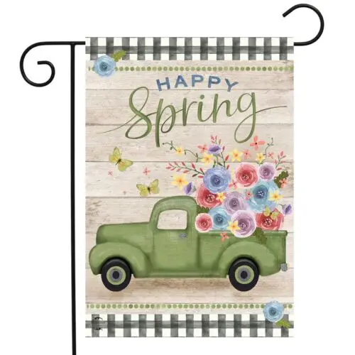 Happy Spring Pickup Truck Floral Garden Flag 12.5