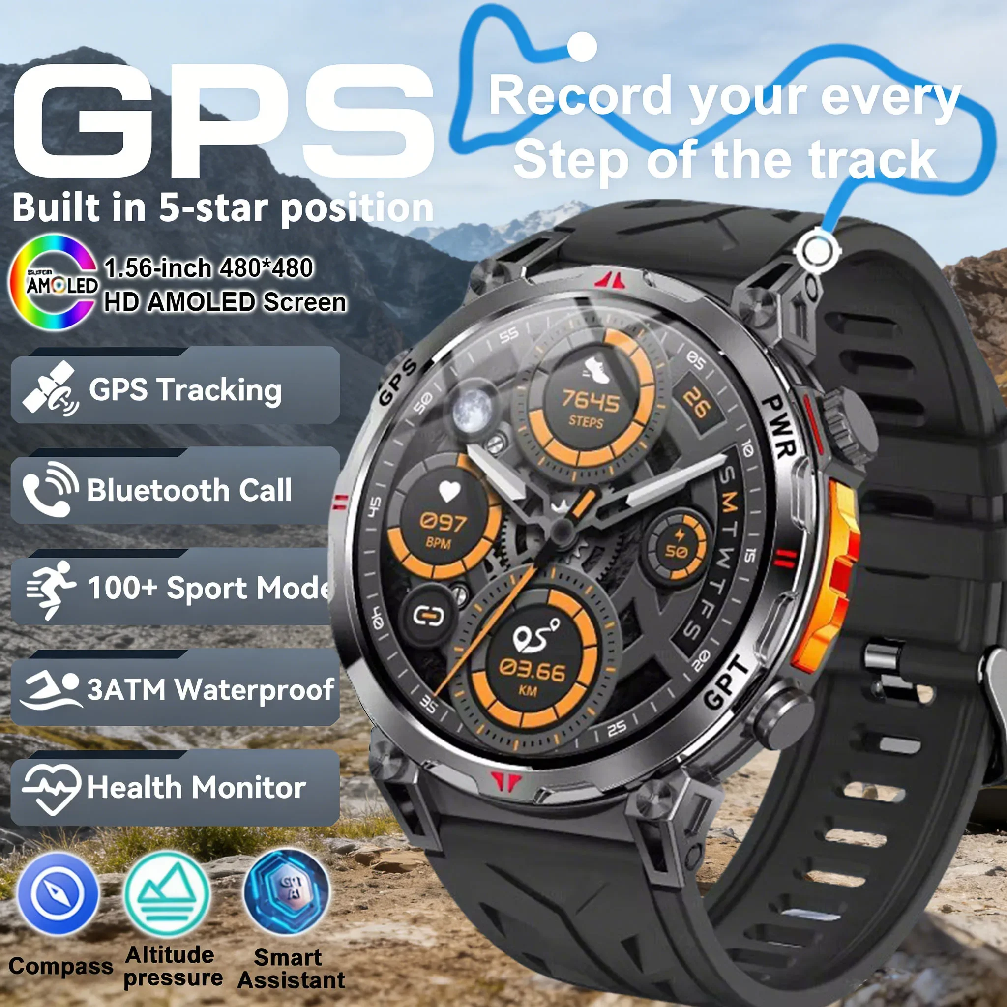 

Men's Military Outdoor GPS Smart Watch 3ATM Waterproof with Built-in Compass Altimeter Barometer 650mAh Sports Bracelet