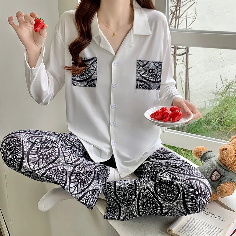 Women 2 Pieces Pajamas Sets 100% Cotton Pijama Plaid Female Pyjama Sleepwear Long Sleeve Shirt Pants Suit Homewear Loungewear
