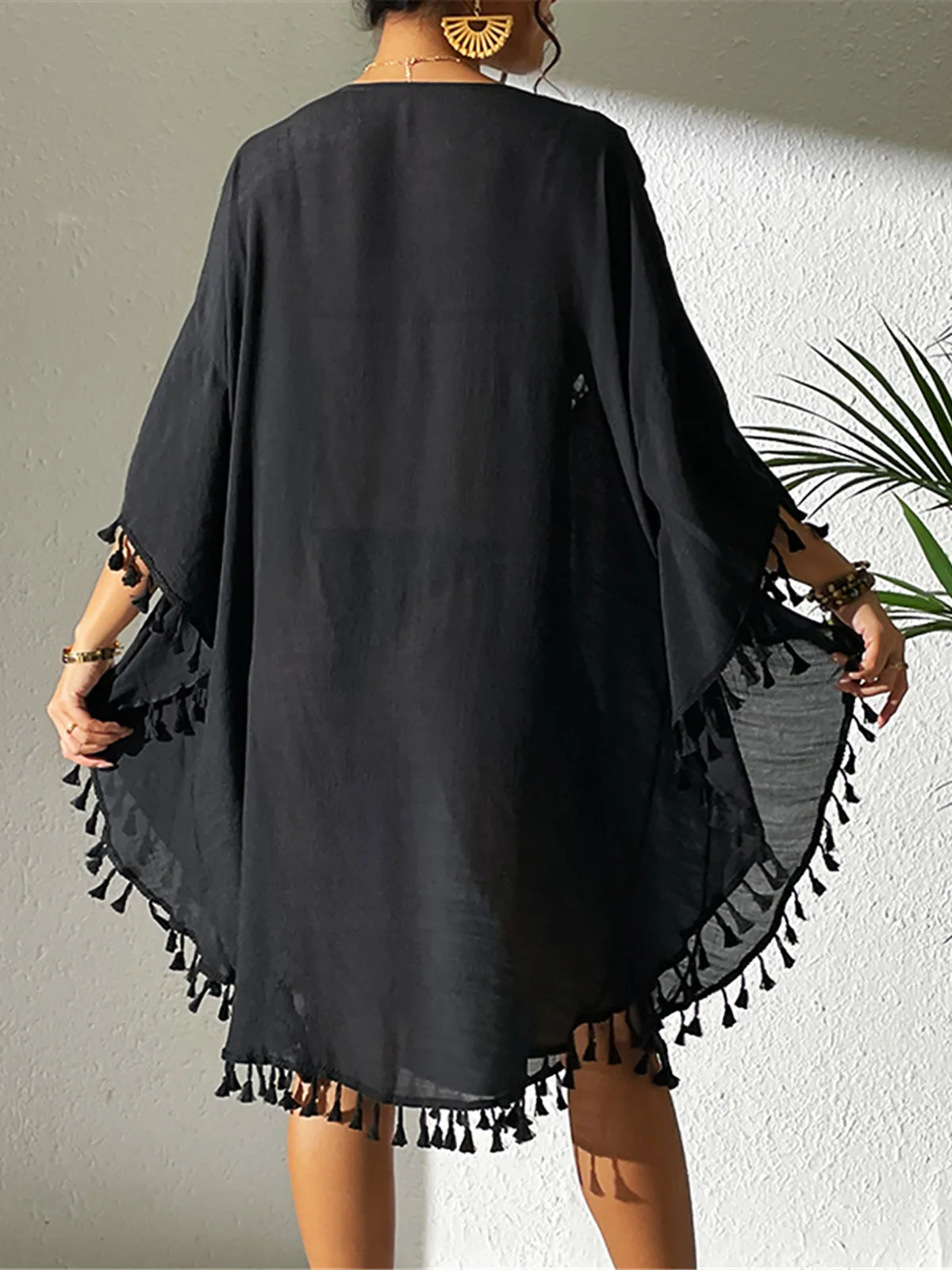 Vestido de praia longo com borla e franja para mulheres, túnica, bordado, meia manga, encobrimento, roupas de praia, k5328, novo