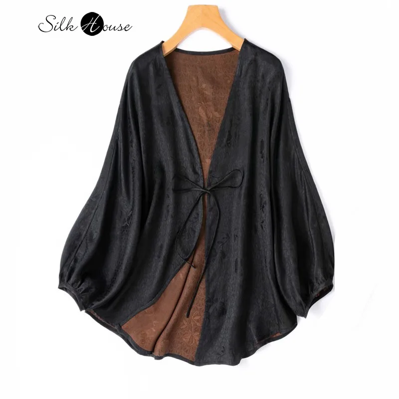 Breathable Twisted 100% Natural Mulberry Silk Fragrant Cloud Yarn Loose Lace Lantern Sleeves Women's Fashionable Cardigan Shawl