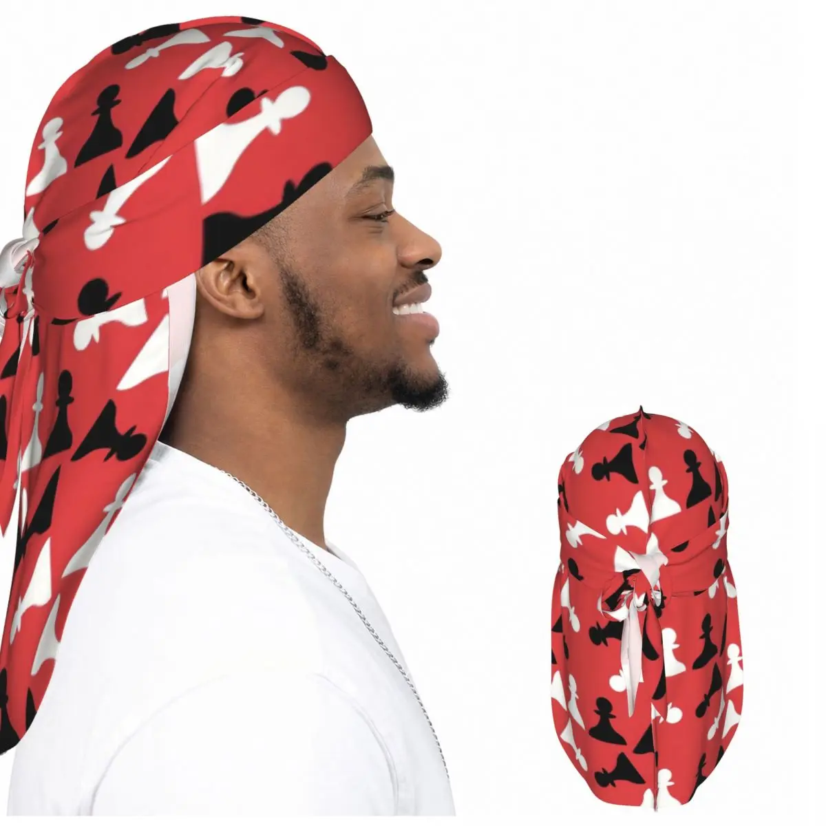 Long Tail Satin Durag Men Hair Scarf Chess Headwrap Hair Protector