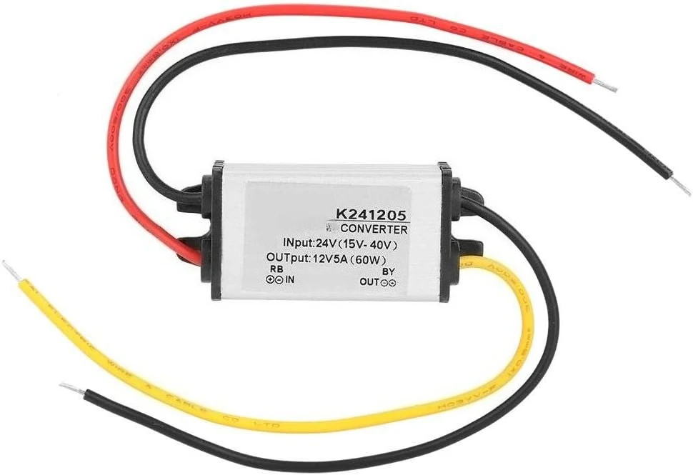 Reduced Voltage Converter, 24V to 12V Regulator Converter 5A Power Converter Aluminum Housing for Car Display LED Strip LED