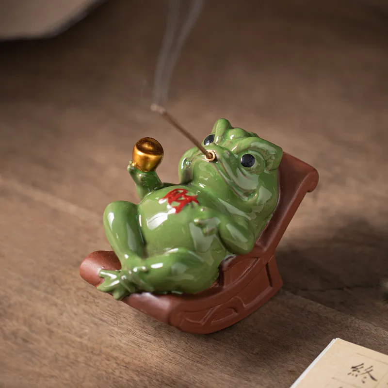 

Креативная курильница в стиле кресла-качалки с жабой удачи, дзен-жаба для дома, держатель для благовоний, украшение для чайной церемонии, подарки